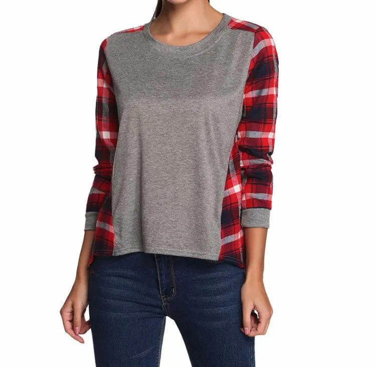 Fashionable Female Plaid Casual Sweatshirt