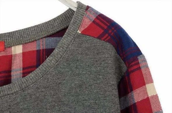 Fashionable Female Plaid Casual Sweatshirt