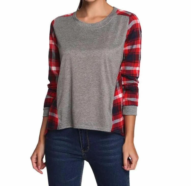 Fashionable Female Plaid Casual Sweatshirt
