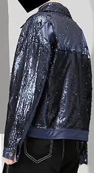 Faux-Leather Sequin Jacket, Black or Blue