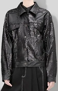 Faux-Leather Sequin Jacket, Black or Blue