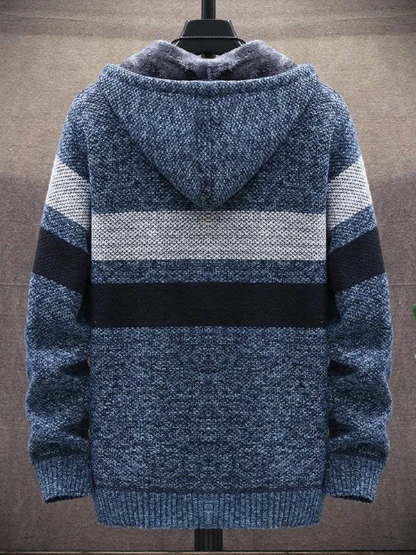 Fleece sweater cardigan Contrast color jacket youth slim fit trendy hooded jacket