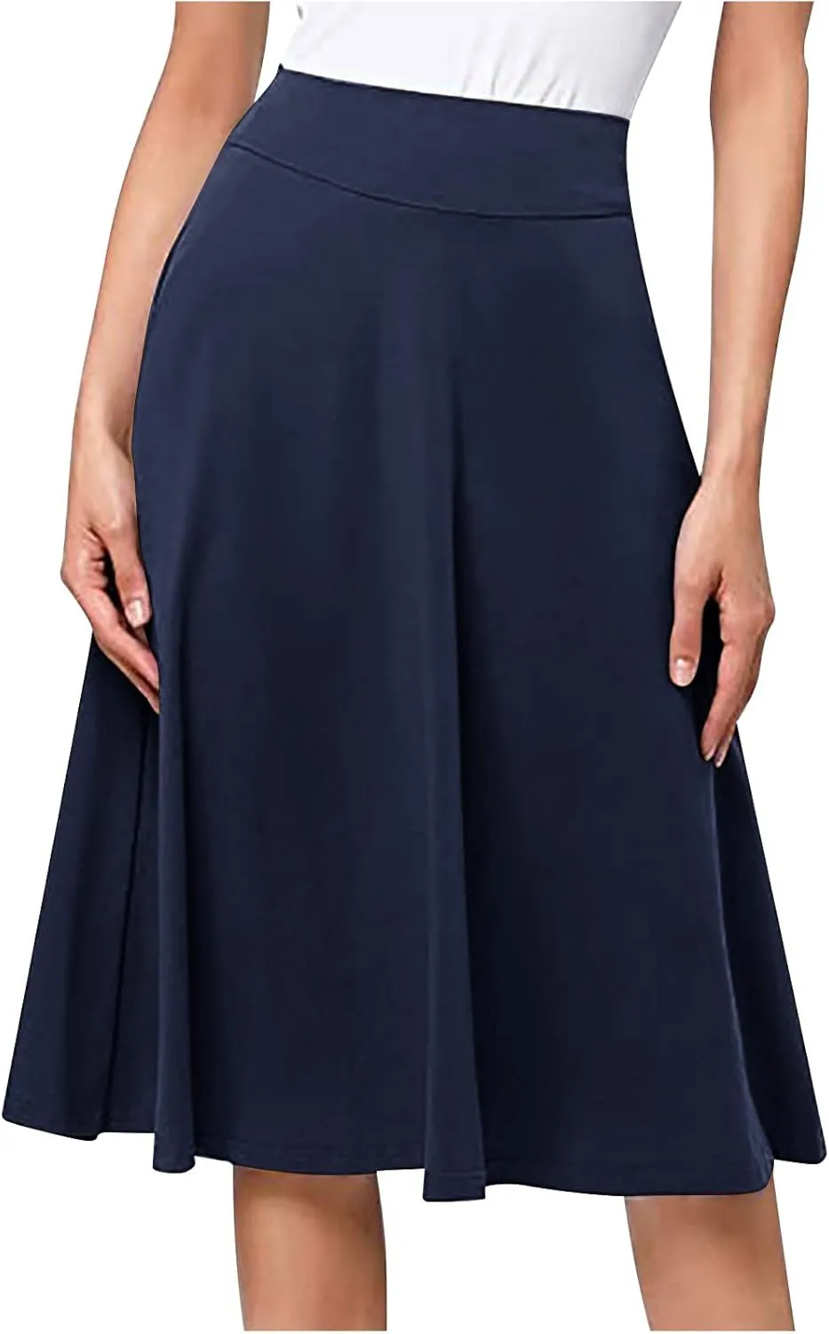 Flowy Midi Skirt for Women High Waist A Line Skater Skirts Elegant Casual Solid Color Workwear