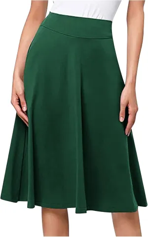 Flowy Midi Skirt for Women High Waist A Line Skater Skirts Elegant Casual Solid Color Workwear