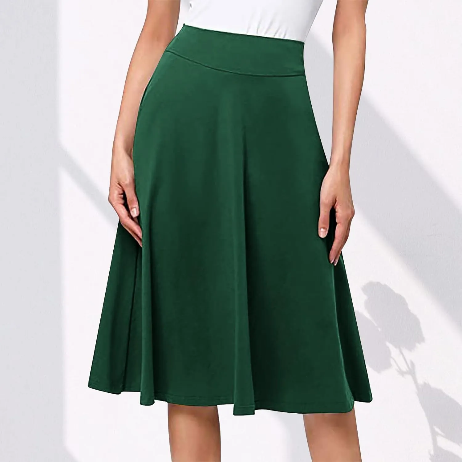 Flowy Midi Skirt for Women High Waist A Line Skater Skirts Elegant Casual Solid Color Workwear