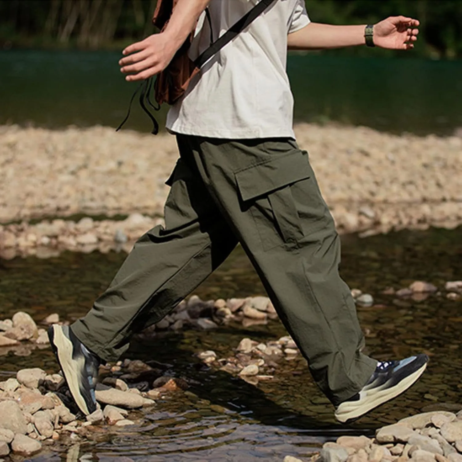 FZVYD 2023 Mens Wild Cargo Pants Mens Joggers Cargo Pants Fashion Casual Sweatpants Work Pants Drawstring Loose Trousers