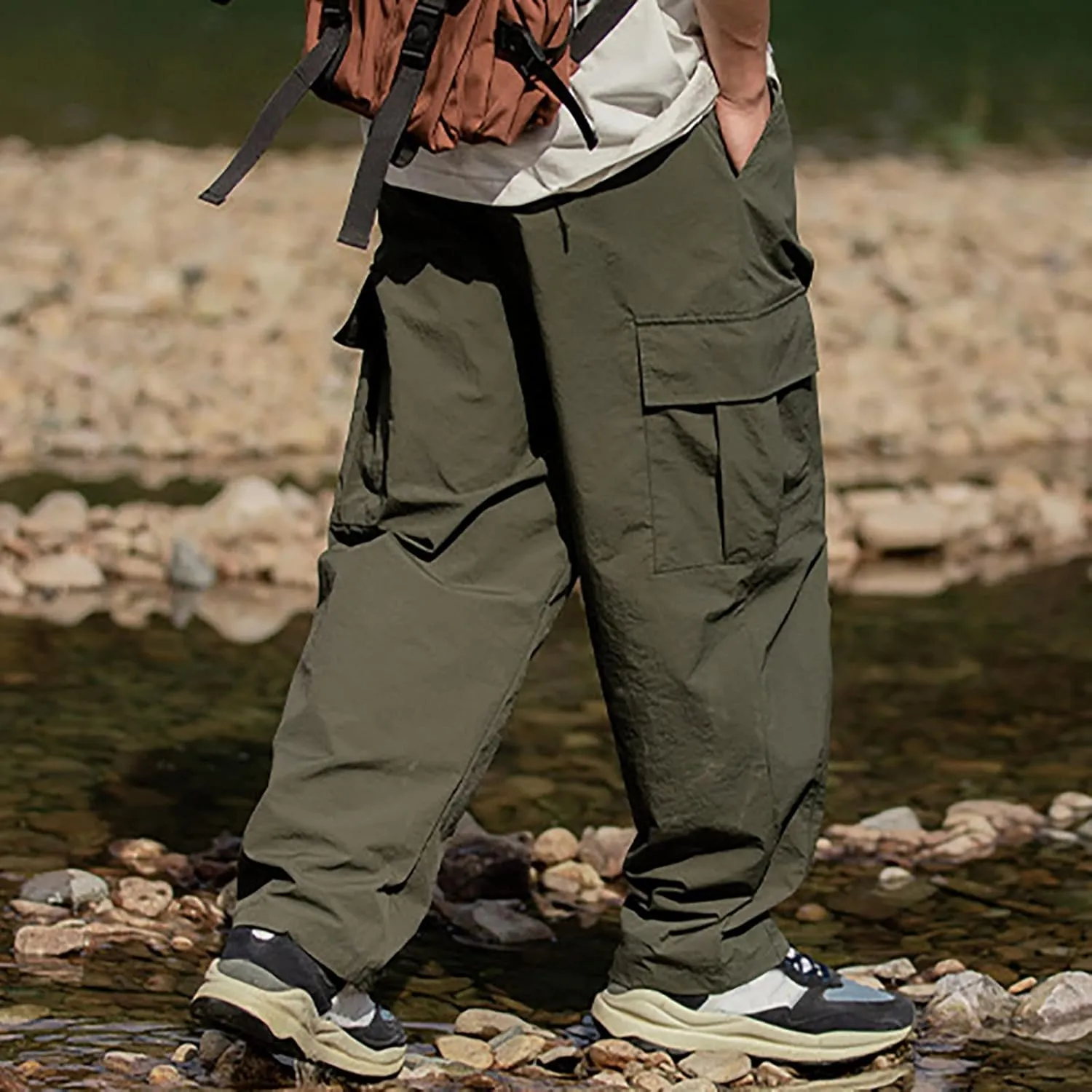 FZVYD 2023 Mens Wild Cargo Pants Mens Joggers Cargo Pants Fashion Casual Sweatpants Work Pants Drawstring Loose Trousers