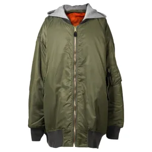 GIANT DETACHABLE HOODED NYLON PADDE BOMBER JACKET / OLIVE DRAD