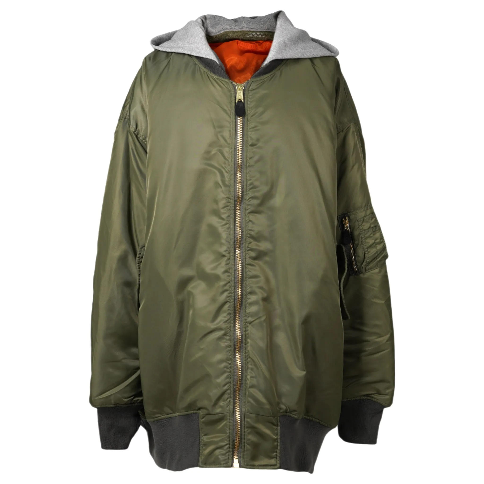 GIANT DETACHABLE HOODED NYLON PADDE BOMBER JACKET / OLIVE DRAD
