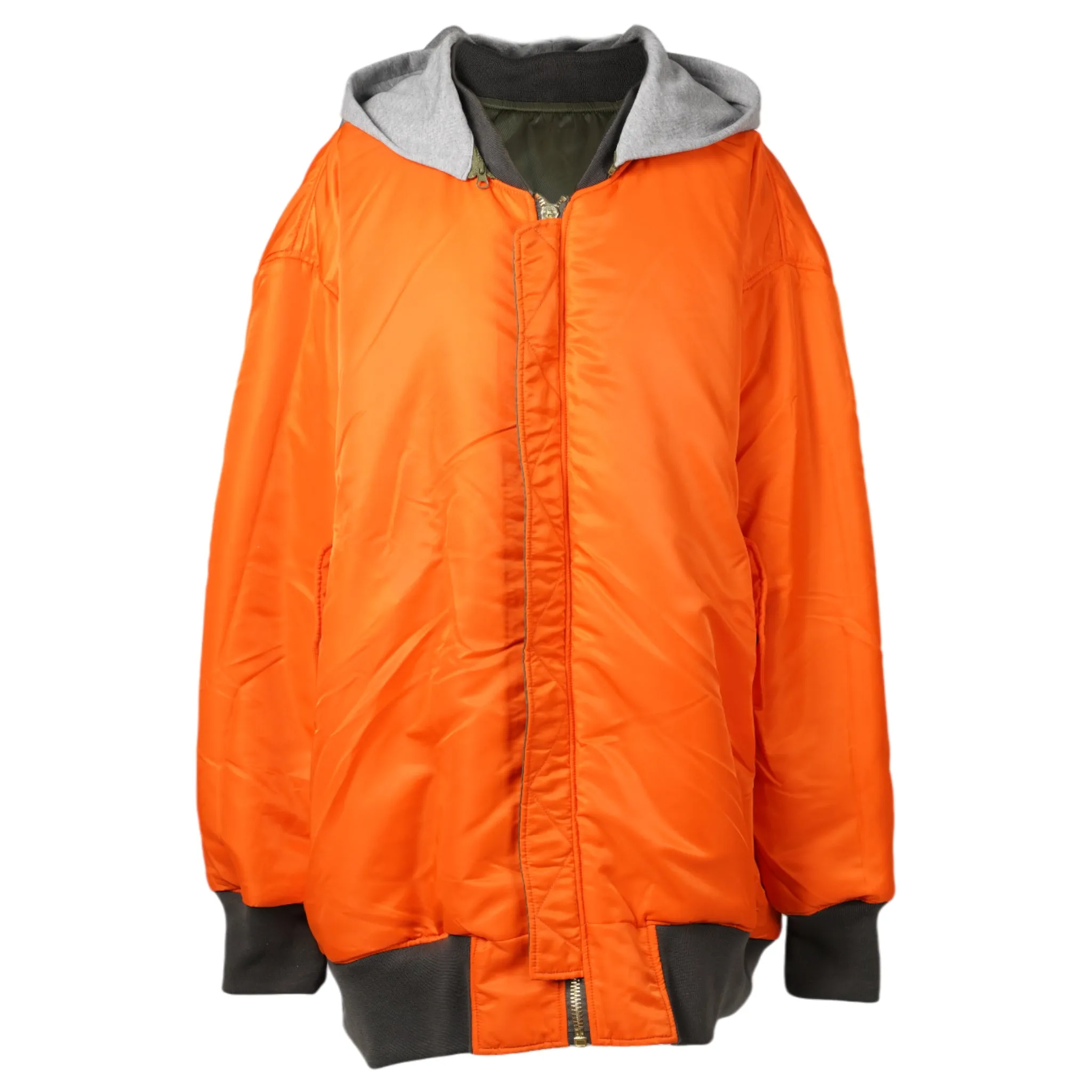 GIANT DETACHABLE HOODED NYLON PADDE BOMBER JACKET / OLIVE DRAD