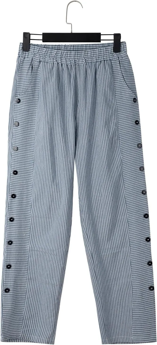 GIERIDUC Linen Pants for Women 2025 Plus Size Trendy Side Button Summer Gauze Pants Casual Elastic Waist Comfy Trousers