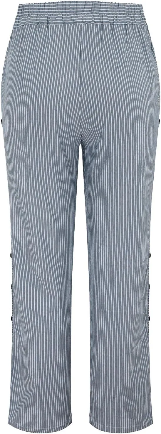 GIERIDUC Linen Pants for Women 2025 Plus Size Trendy Side Button Summer Gauze Pants Casual Elastic Waist Comfy Trousers