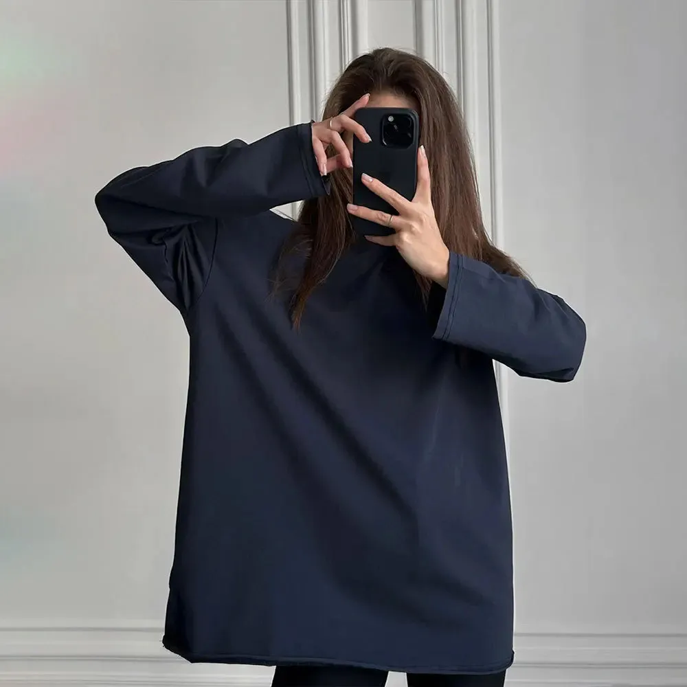 Girlary Classic Cotton T-shirt 2024 Spring New Women's Loose Casual Versatile Solid Color OverSize O-Neck Long Sleeved Bottom T-shirt
