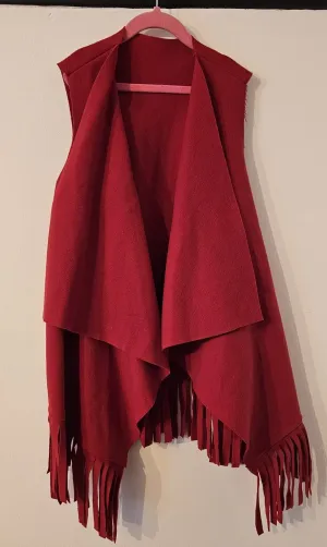 Girl's Red wool mix waterfall sleeveless tassel gilet waistcoat