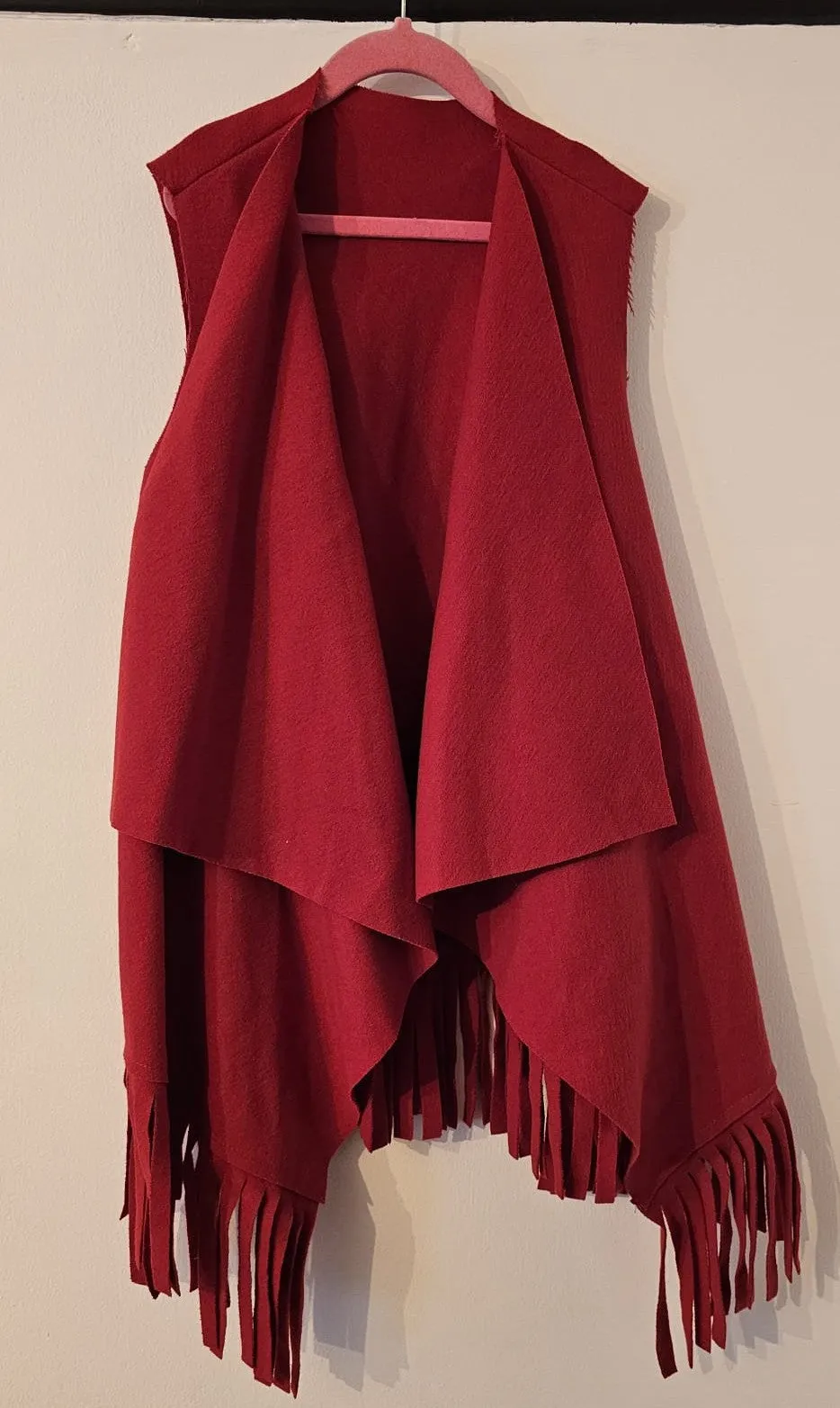 Girl's Red wool mix waterfall sleeveless tassel gilet waistcoat
