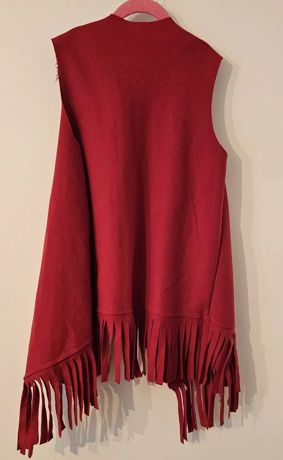 Girl's Red wool mix waterfall sleeveless tassel gilet waistcoat