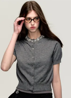 Gray Knit Versatile Cardigan Top