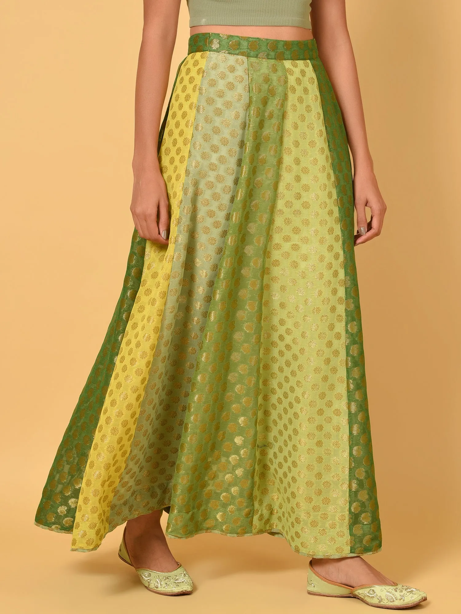 Green multi confetti panelled skirt