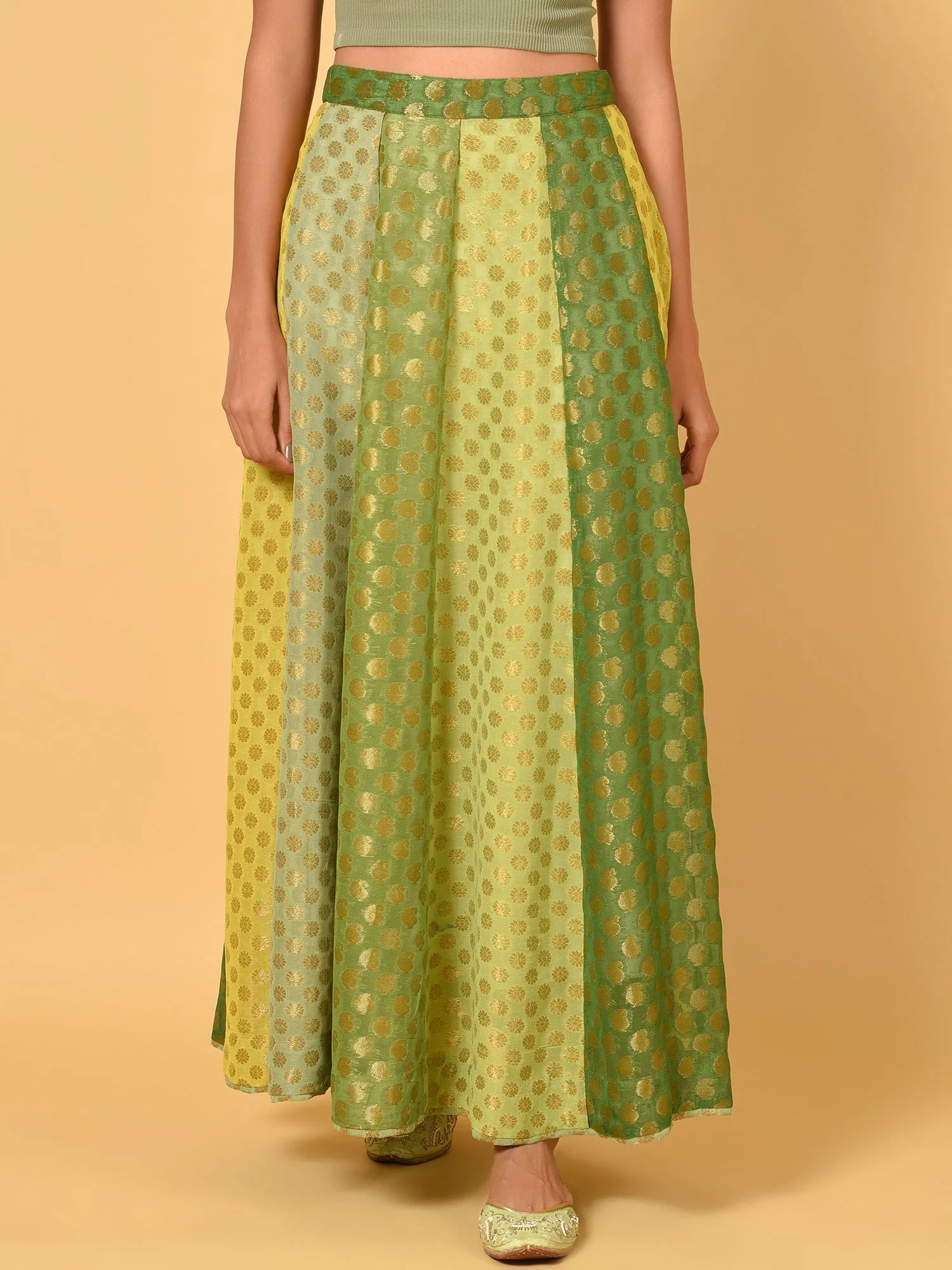Green multi confetti panelled skirt