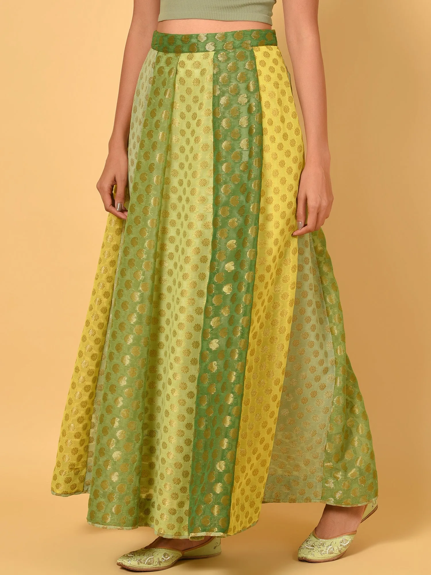 Green multi confetti panelled skirt