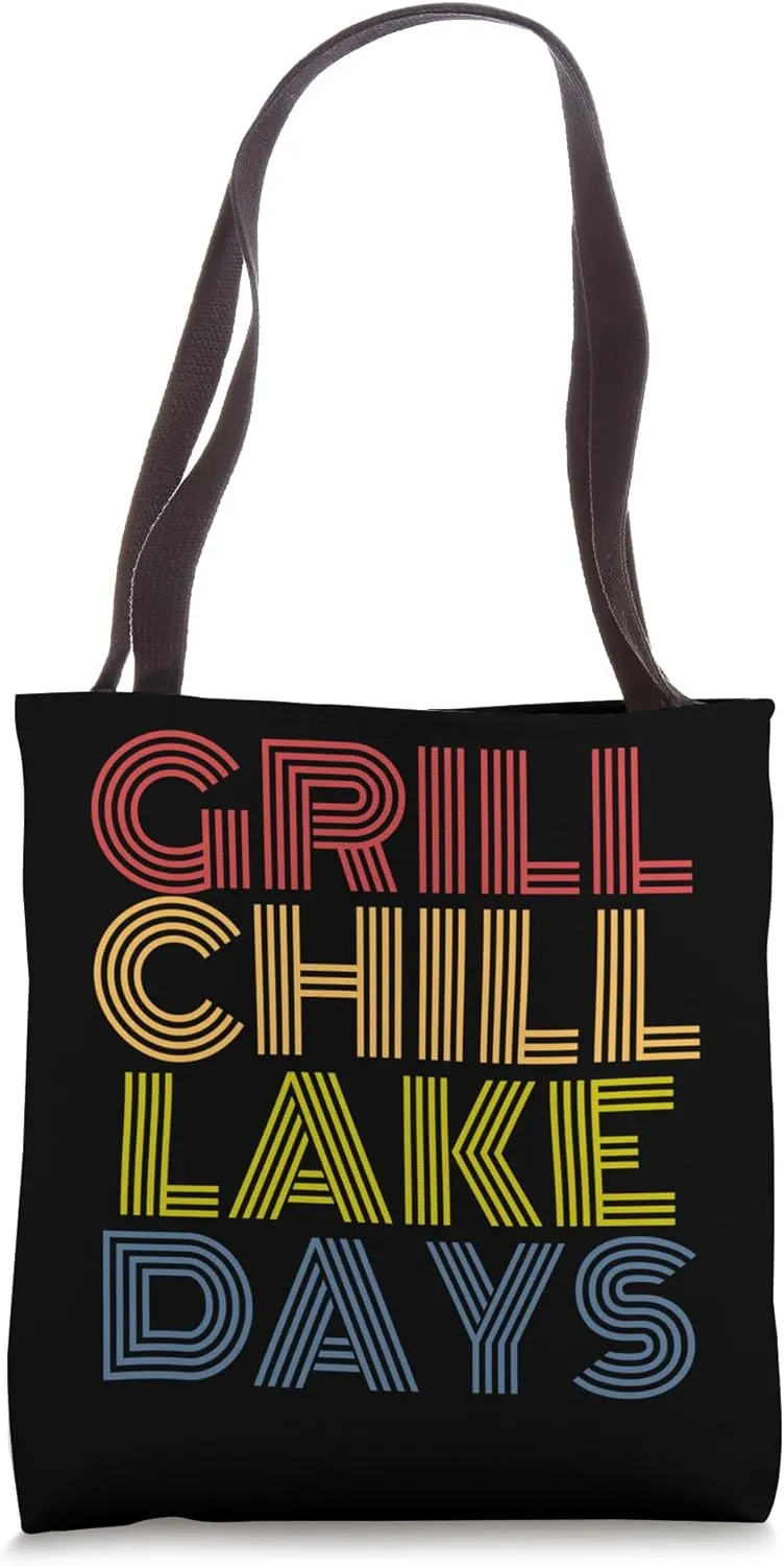 Grill Chill Lake Days Repeat Vibes Retro Tote Bag