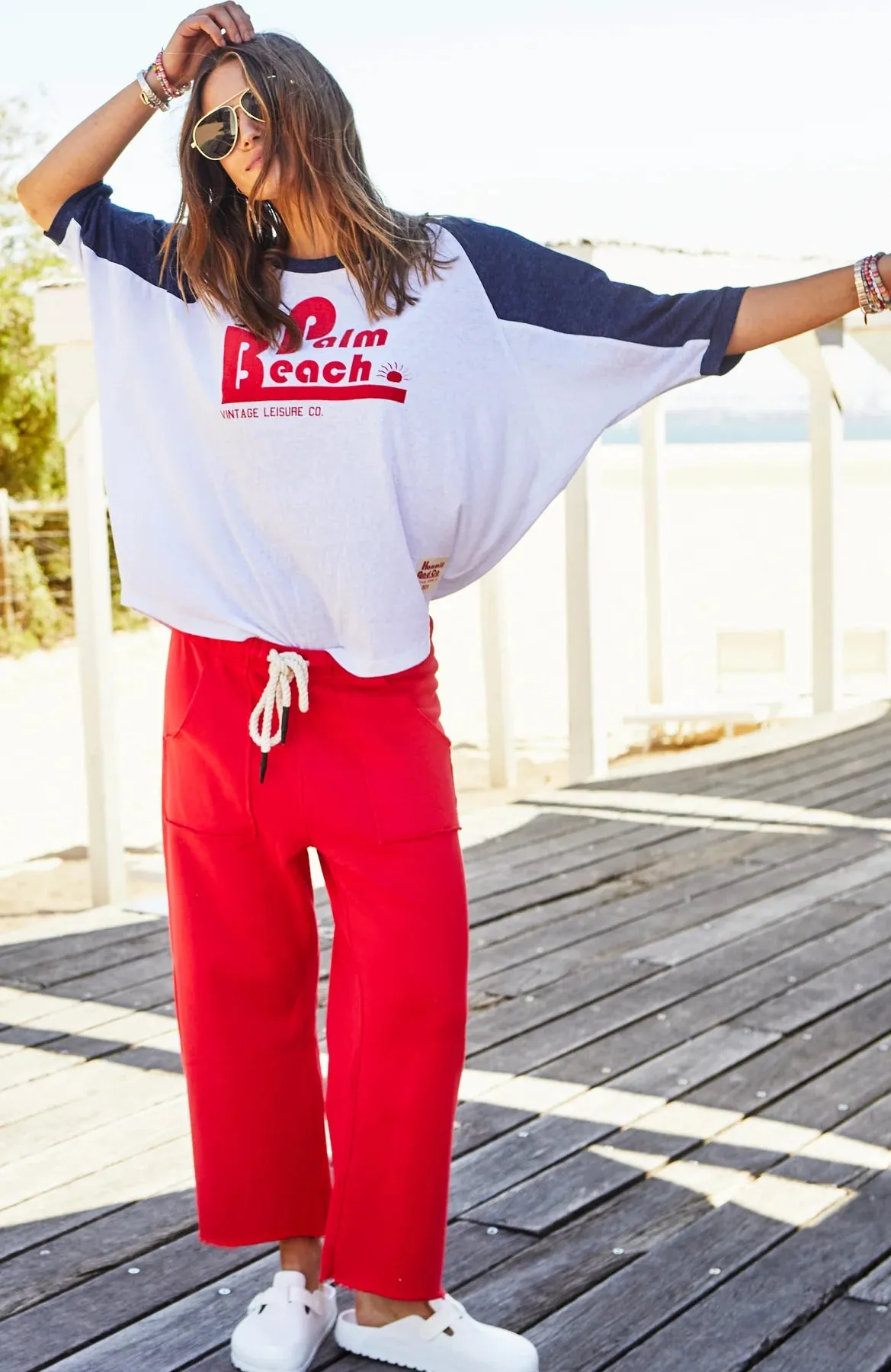 HAMMILL & CO Womens Retro Style Palm Beach Tee - White Navy
