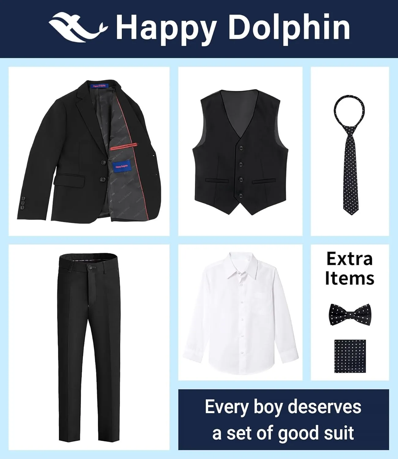 Happy Dolphin Boys Suit Set Modern Fit Kids Suits Adjustable Waist Boys Wedding Outfit for Boy Communion Suits for Boys