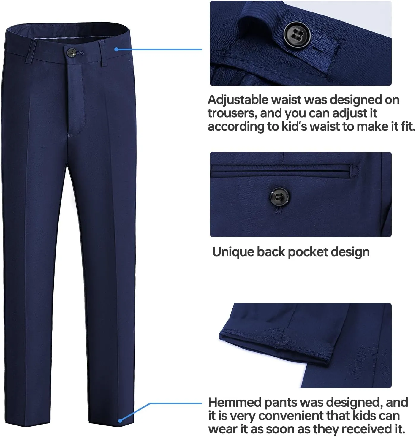 Happy Dolphin Boys Suit Set Modern Fit Kids Suits Adjustable Waist Boys Wedding Outfit for Boy Communion Suits for Boys