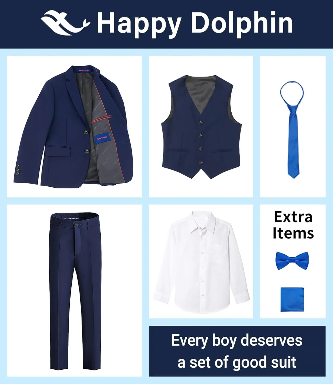 Happy Dolphin Boys Suit Set Modern Fit Kids Suits Adjustable Waist Boys Wedding Outfit for Boy Communion Suits for Boys