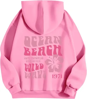 Hoodies For Teen Girls Letter Print Long Sleeve Drawstring Casual Graphic Pullover Cute Oversize Hoodie