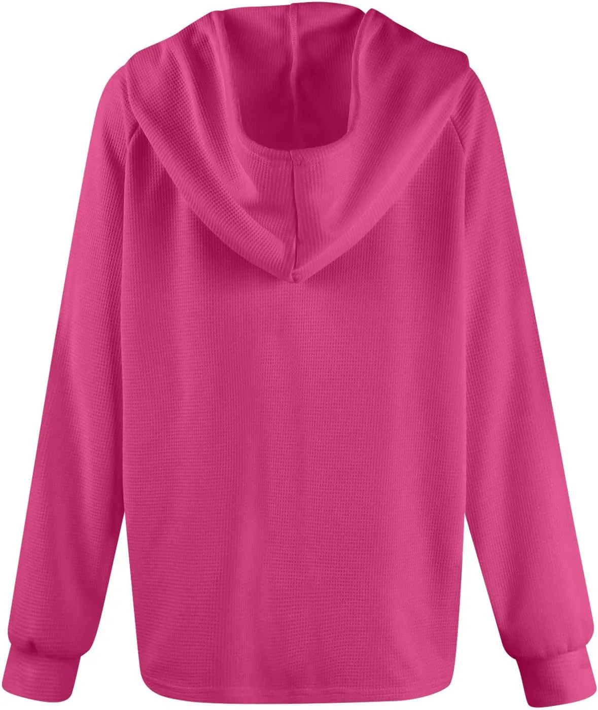 Hoodies for Women Waffle Knit Drawstring Button V Neck Hooded Oversized Sweatshirt Casual Comfy Pullover Sweater