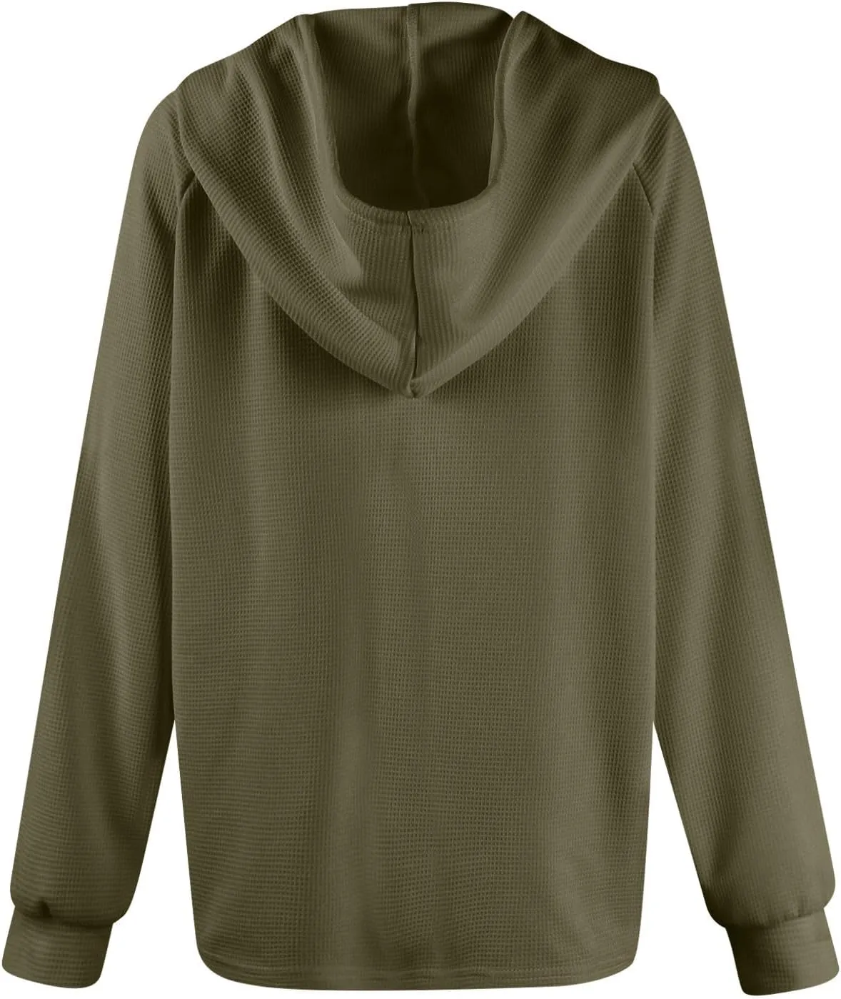 Hoodies for Women Waffle Knit Drawstring Button V Neck Hooded Oversized Sweatshirt Casual Comfy Pullover Sweater