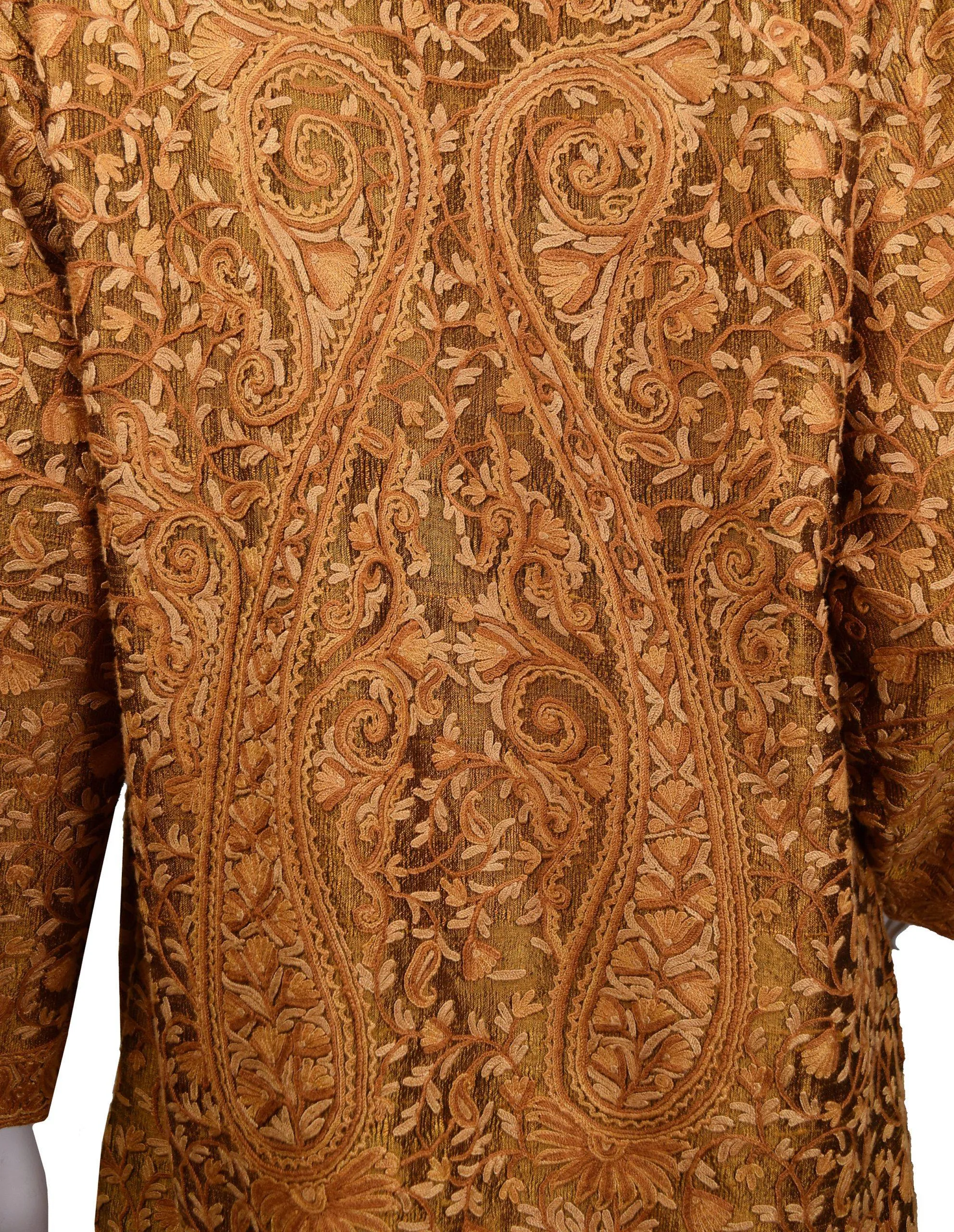 Horme Brown Gold Silk Dinner Jacket Paisley Evening Dress Coat Hand Embroidered Kashmir