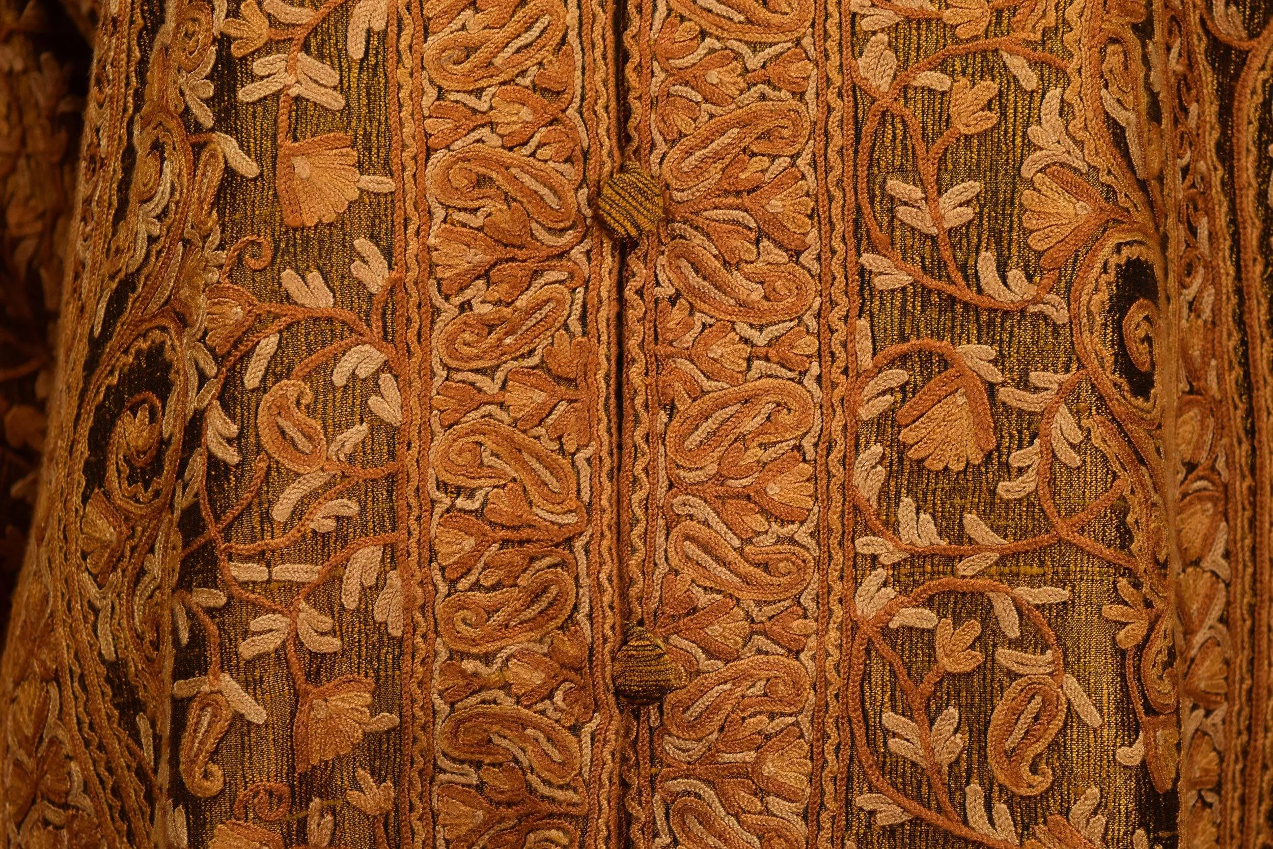 Horme Brown Gold Silk Dinner Jacket Paisley Evening Dress Coat Hand Embroidered Kashmir
