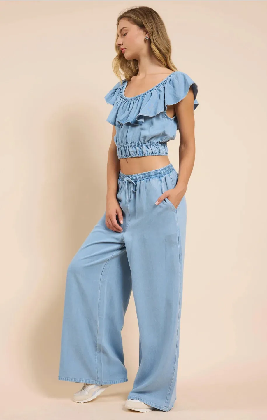 It's Pouring Wide Leg Pant - Light Chambray | Sadie and Sage