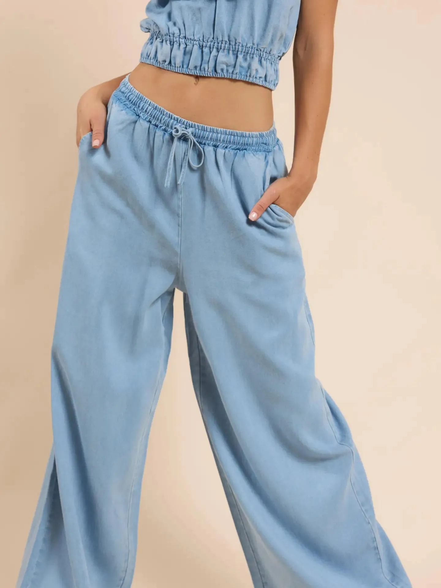 It's Pouring Wide Leg Pant - Light Chambray | Sadie and Sage