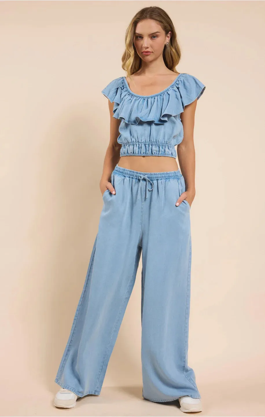 It's Pouring Wide Leg Pant - Light Chambray | Sadie and Sage