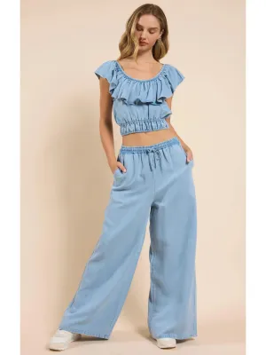 It's Pouring Wide Leg Pant - Light Chambray | Sadie and Sage