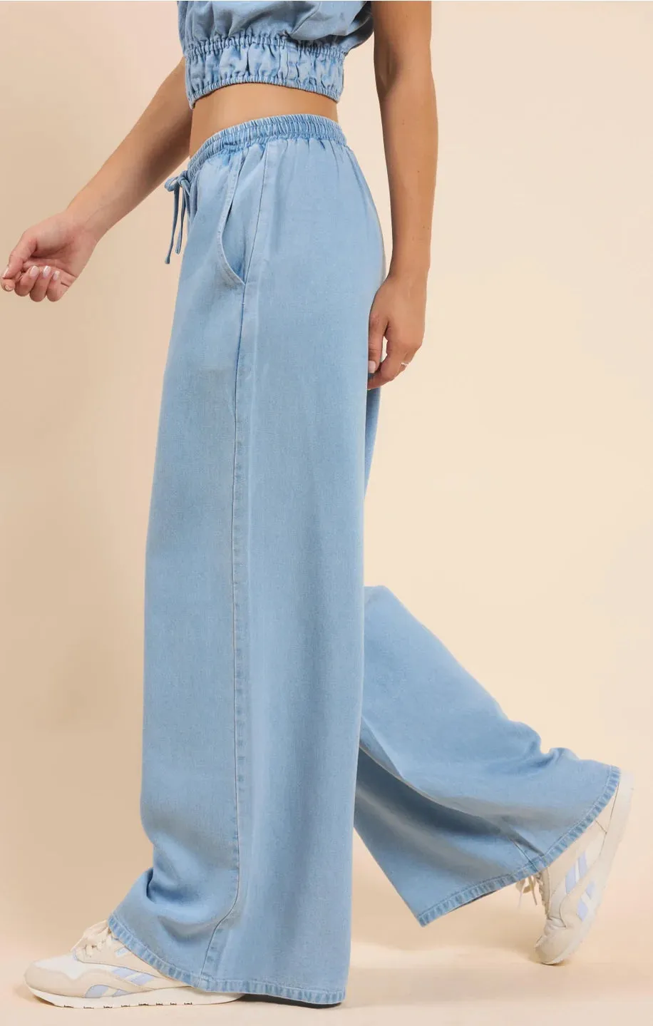 It's Pouring Wide Leg Pant - Light Chambray | Sadie and Sage