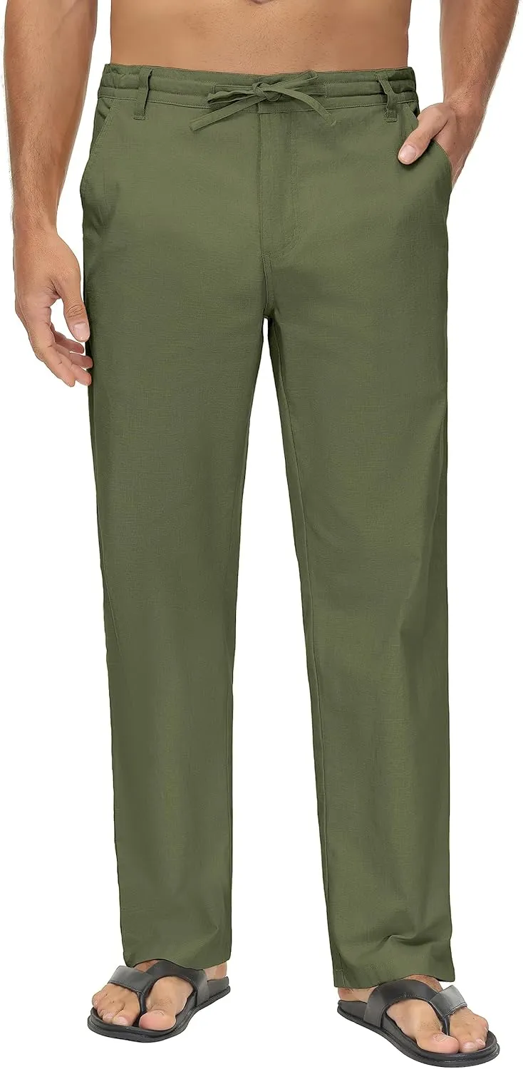 Janmid Men's Linen Pants Casual Elastic Waist Drawstring Yoga Beach Trousers
