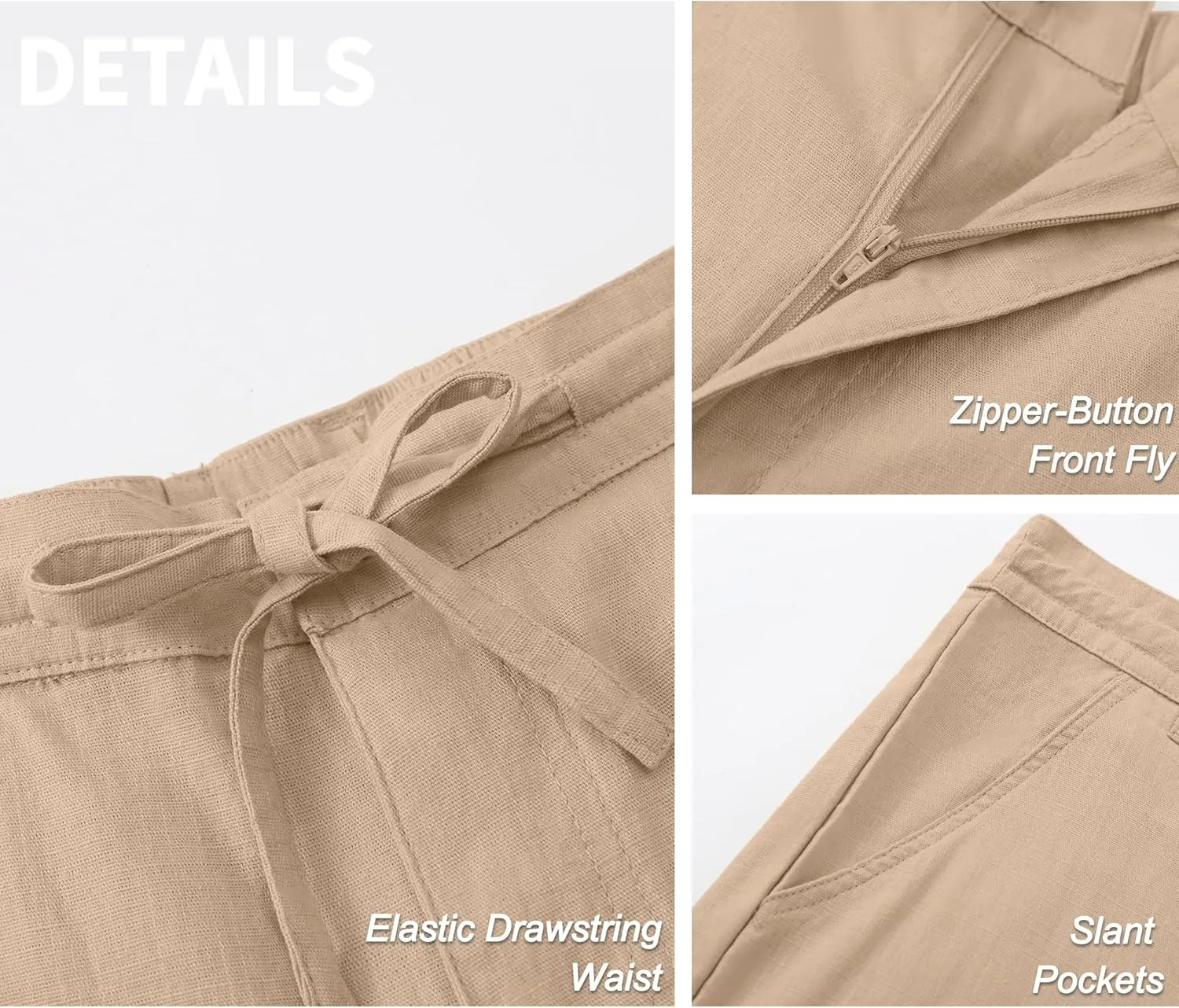 Janmid Men's Linen Pants Casual Elastic Waist Drawstring Yoga Beach Trousers