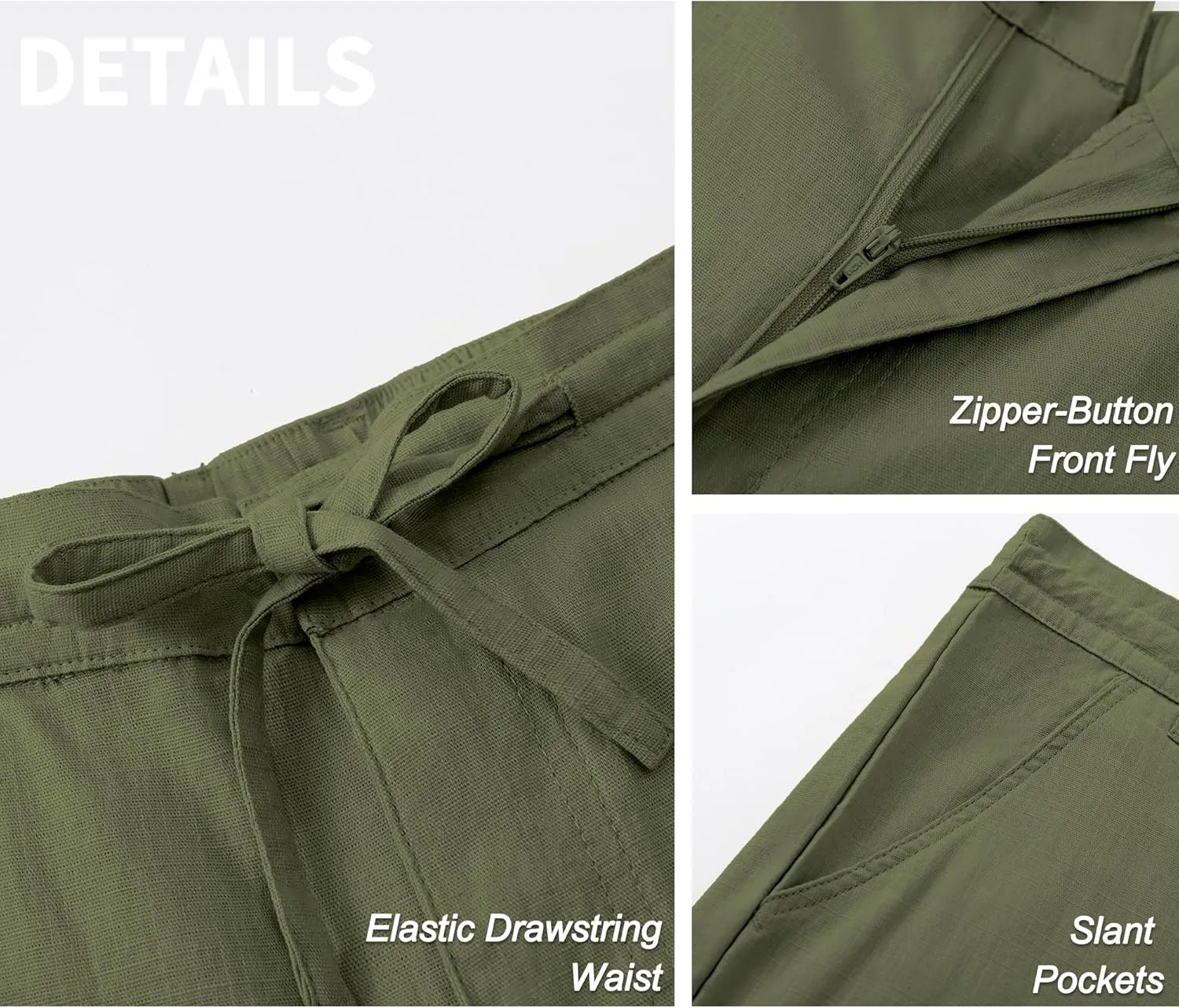 Janmid Men's Linen Pants Casual Elastic Waist Drawstring Yoga Beach Trousers