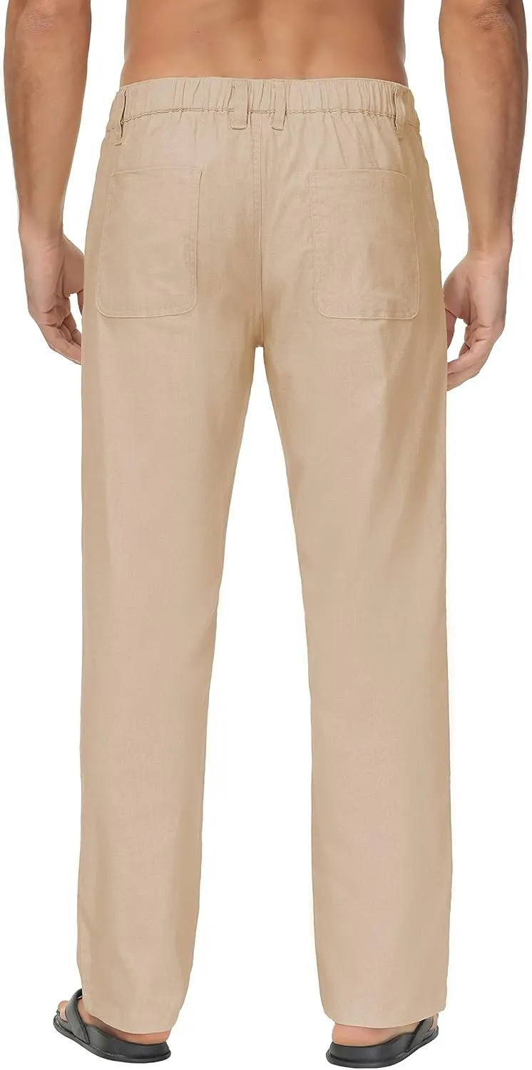 Janmid Men's Linen Pants Casual Elastic Waist Drawstring Yoga Beach Trousers
