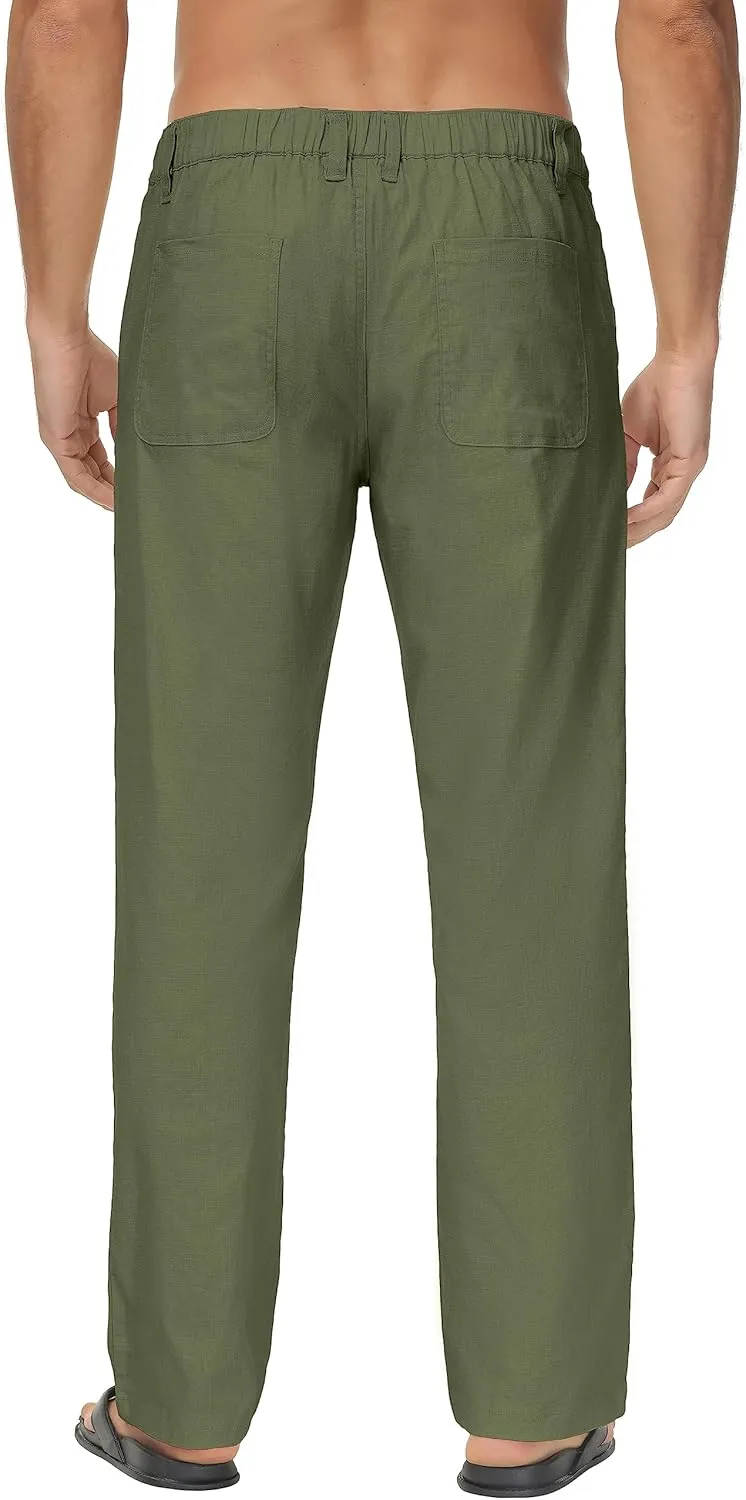 Janmid Men's Linen Pants Casual Elastic Waist Drawstring Yoga Beach Trousers