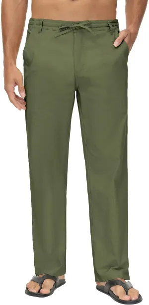 Janmid Men's Linen Pants Casual Elastic Waist Drawstring Yoga Beach Trousers