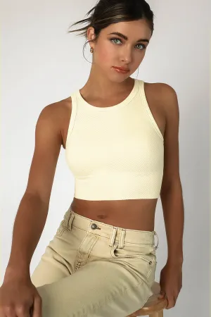 Jennifer Ribbed High Neck Crop Top One Size - Buttercream