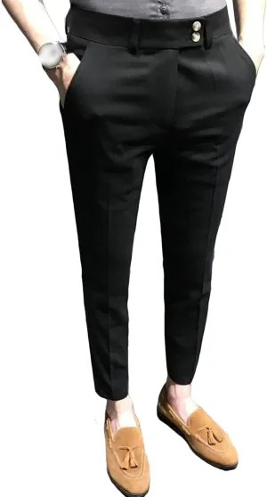 JEShifangjiusu Men's Chino Flat-Front Slim-Fit Pant Stretch Business Suit Pants Comfy Casual Straight Pants (28,Black), Black, 28