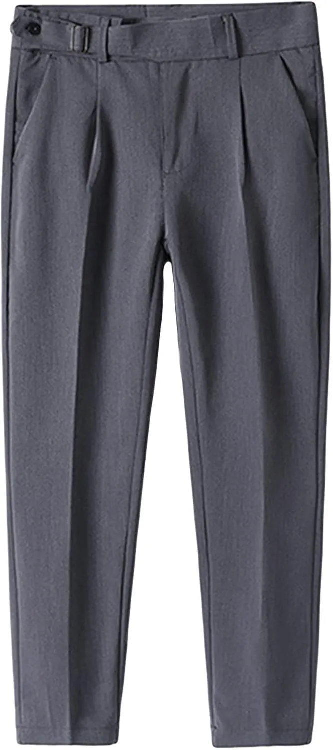 JEShifangjiusu Men's Slim Fit Stretch Dress Pants Skinny Fit Flat Front Suit Pants Plaid Business Chino Pants with Pockets (33,Grey), Grey, 33