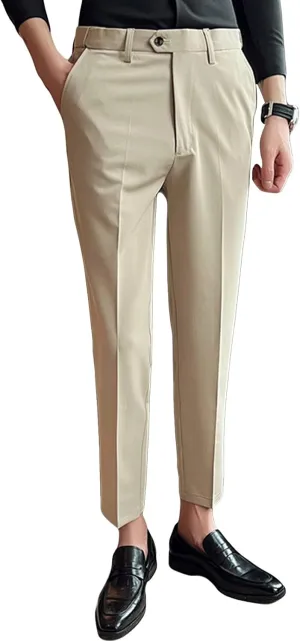 JEShifangjiusu Men's Stretch Dress Pants Casual Slim Fit Skinny Suit Pants Solid Color Business Chino Trousers Chino Pants, Khaki, 33