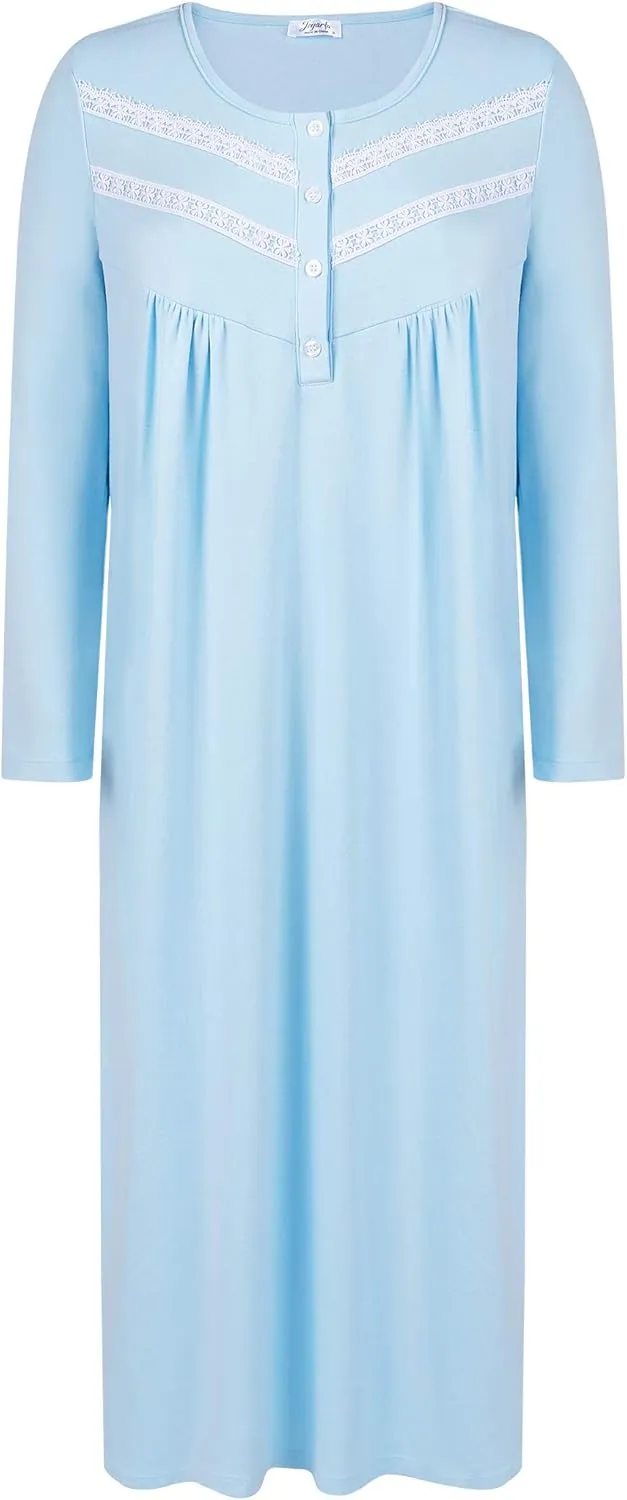 Joyaria Women's Double Brushed Cotton Nightgown - 100% Natural Fiber Sleepwear, Cozy Warm Long Sleeve Full Length loungewear
